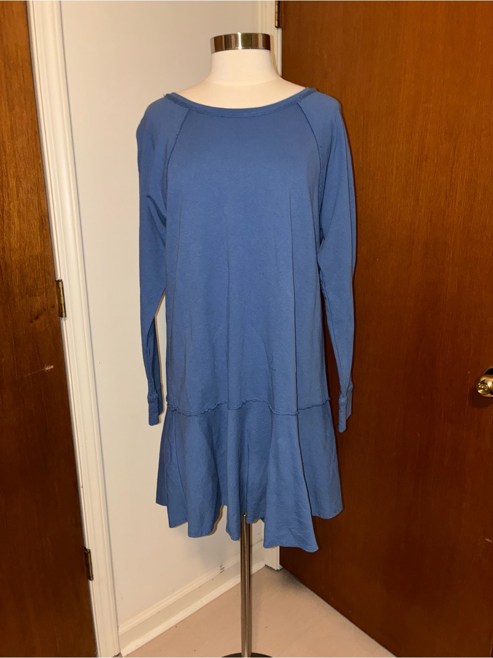 JustFab Blue Long-Sleeve Ruffle-Hem Dress